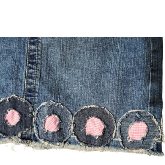 CATO Upcycled Flower Patch Long Jean Maxi Skirt With Back Split Women's Size 14 - Picture 6 of 7